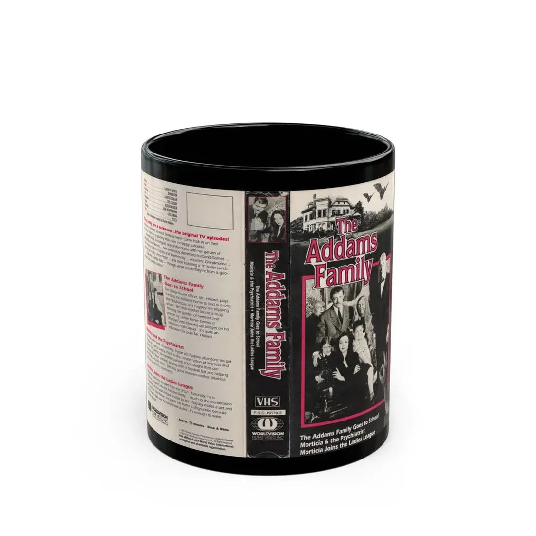 THE ADAM FAMILY THE AND FAMILY GOES TO SCHOOL (VHS COVER) - Black Coffee Mug 11oz - Go Mug Yourself