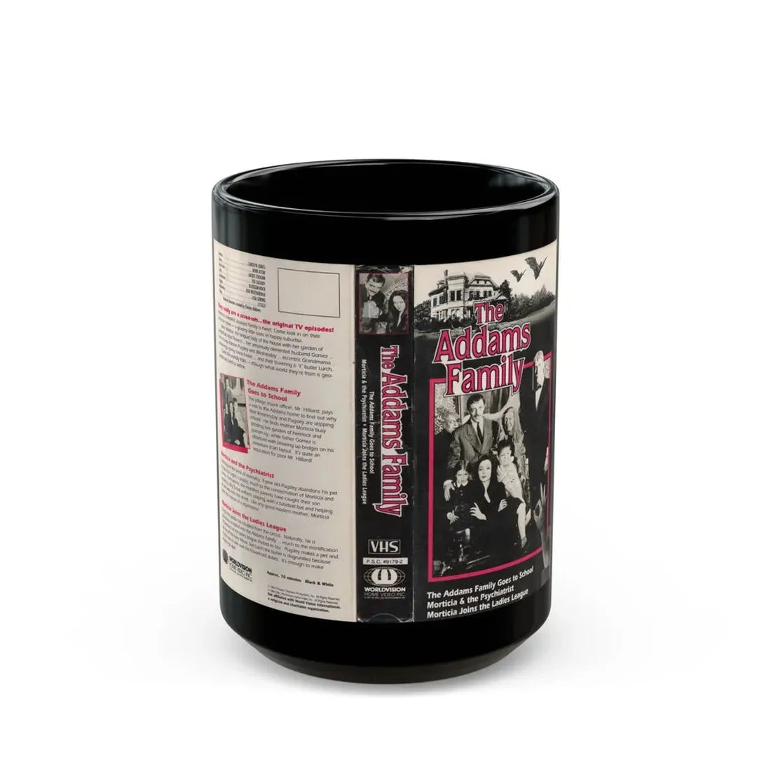 THE ADAM FAMILY THE AND FAMILY GOES TO SCHOOL (VHS COVER) - Black Coffee Mug 15oz - Go Mug Yourself
