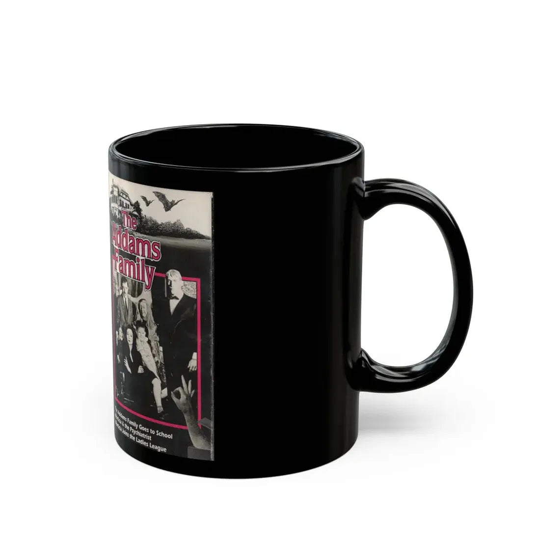 THE ADAM FAMILY THE AND FAMILY GOES TO SCHOOL (VHS COVER) - Black Coffee Mug - Go Mug Yourself