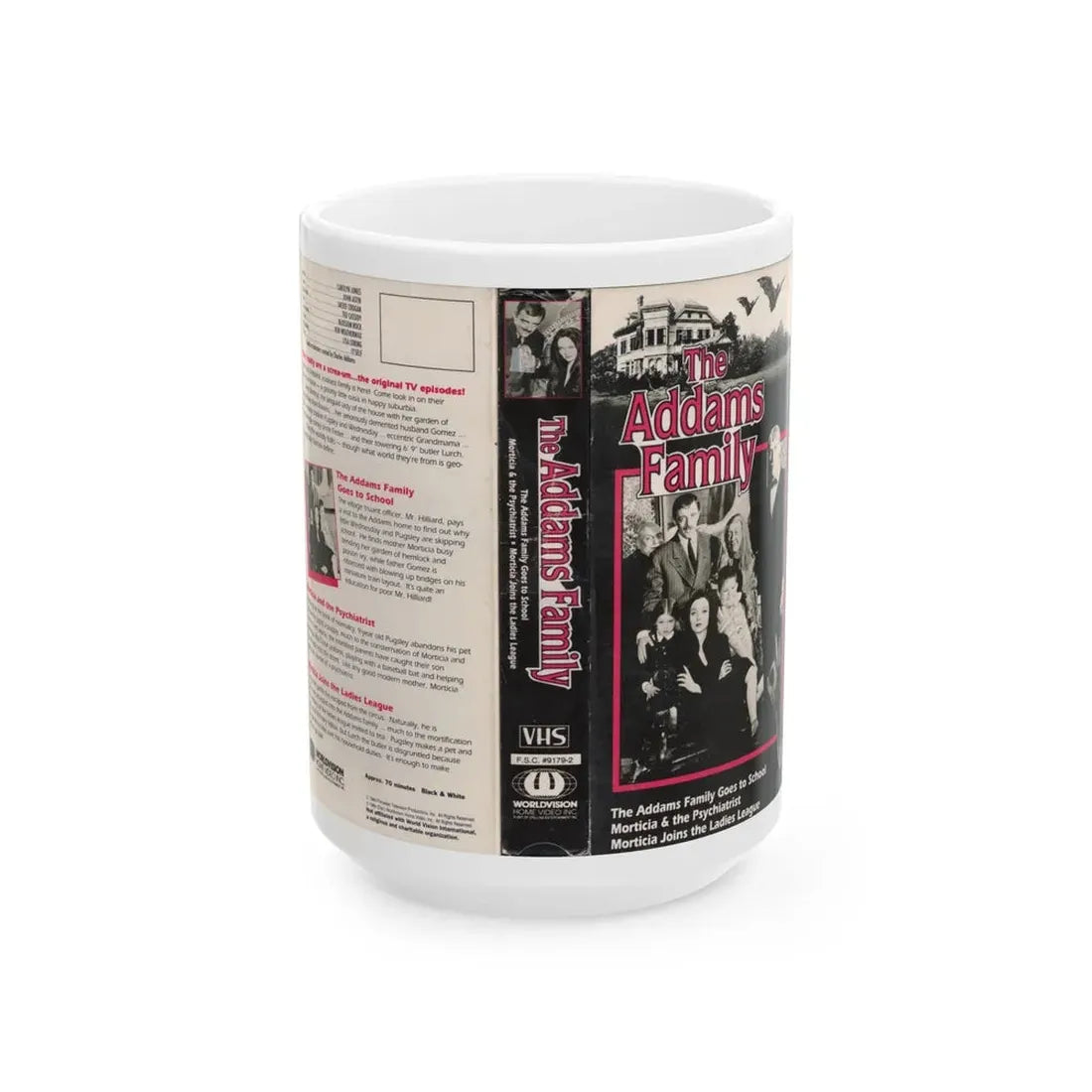 THE ADAM FAMILY THE AND FAMILY GOES TO SCHOOL (VHS COVER) - White Coffee Mug 15oz - Go Mug Yourself
