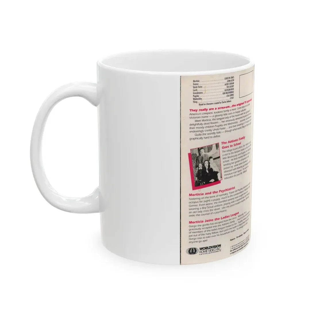 THE ADAM FAMILY THE AND FAMILY GOES TO SCHOOL (VHS COVER) - White Coffee Mug - Go Mug Yourself