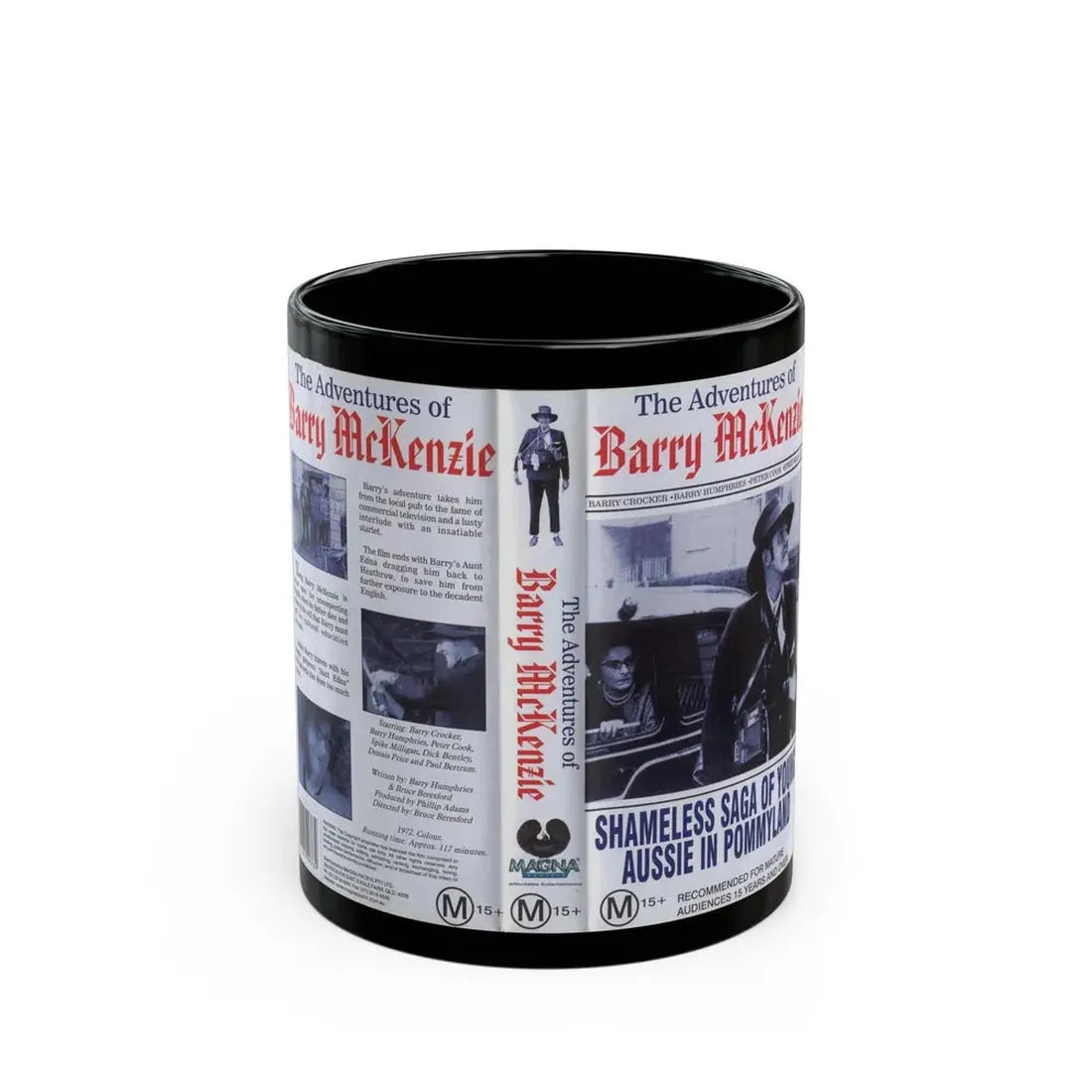 THE ADVENTURES OF BARRY MCKENZIE (VHS COVER) - Black Coffee Mug 11oz - Go Mug Yourself