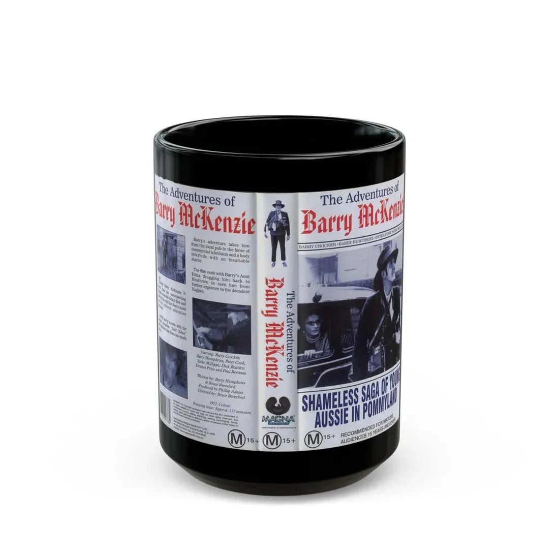 THE ADVENTURES OF BARRY MCKENZIE (VHS COVER) - Black Coffee Mug 15oz - Go Mug Yourself
