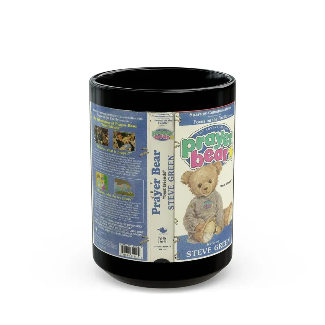 THE ADVENTURES OF PRAYER BEAR BEST FRIENDS FEATURING STEVE GREEN (VHS COVER) - Black Coffee Mug 15oz - Go Mug Yourself