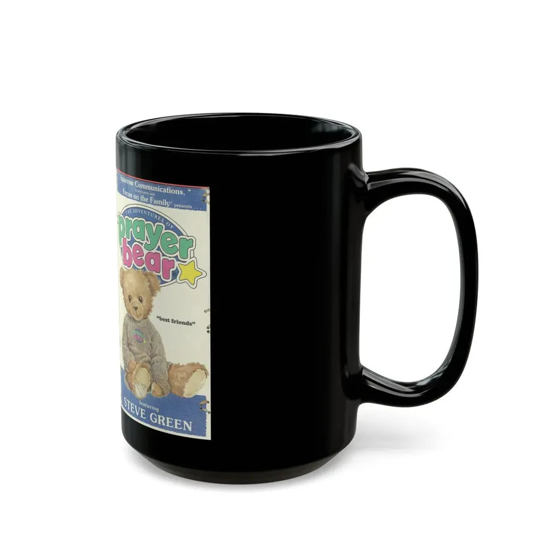 THE ADVENTURES OF PRAYER BEAR BEST FRIENDS FEATURING STEVE GREEN (VHS COVER) - Black Coffee Mug - Go Mug Yourself