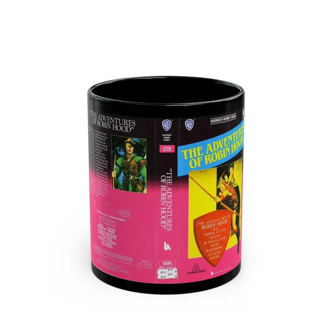 THE ADVENTURES OF ROBIN HOOD (VHS COVER) - Black Coffee Mug 11oz - Go Mug Yourself