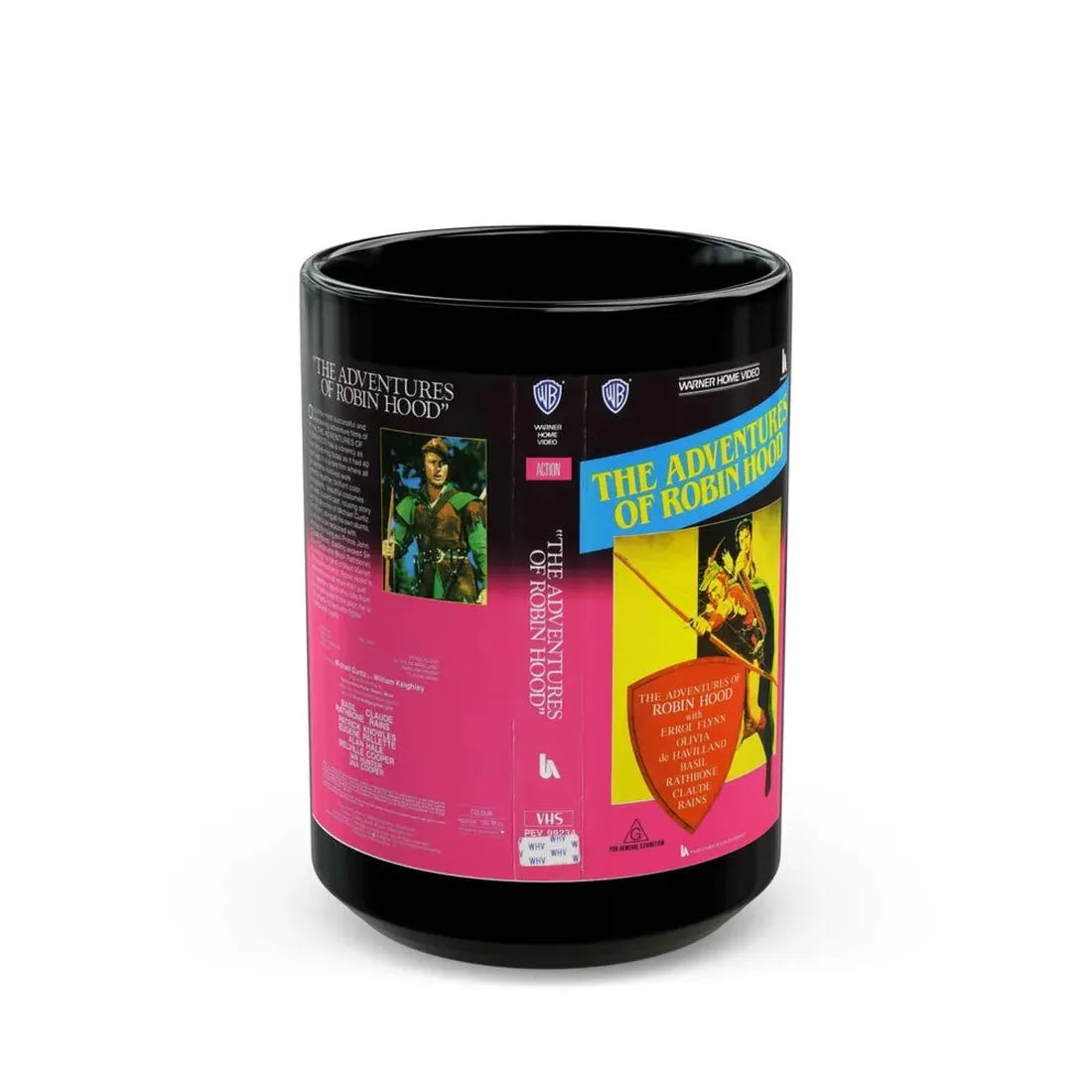 THE ADVENTURES OF ROBIN HOOD (VHS COVER) - Black Coffee Mug 15oz - Go Mug Yourself