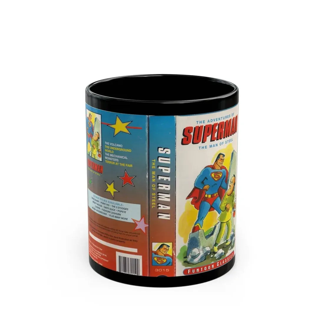 THE ADVENTURES OF SUPERMAN THE MAN OF STEEL FUNTOON CLASSICS (VHS COVER) - Black Coffee Mug 11oz - Go Mug Yourself
