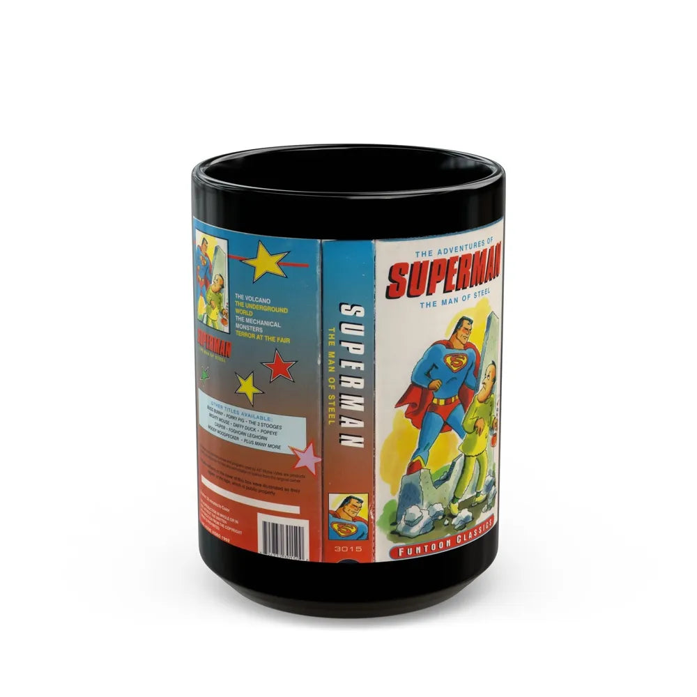 THE ADVENTURES OF SUPERMAN THE MAN OF STEEL FUNTOON CLASSICS (VHS COVER) - Black Coffee Mug-15oz-Go Mug Yourself