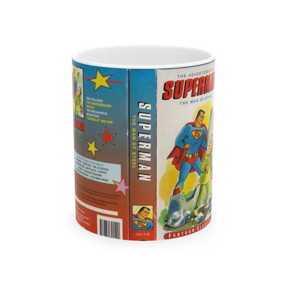 THE ADVENTURES OF SUPERMAN THE MAN OF STEEL FUNTOON CLASSICS (VHS COVER) - White Coffee Mug 11oz - Go Mug Yourself
