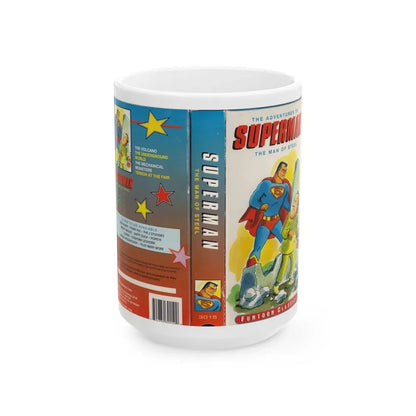 THE ADVENTURES OF SUPERMAN THE MAN OF STEEL FUNTOON CLASSICS (VHS COVER) - White Coffee Mug 15oz - Go Mug Yourself