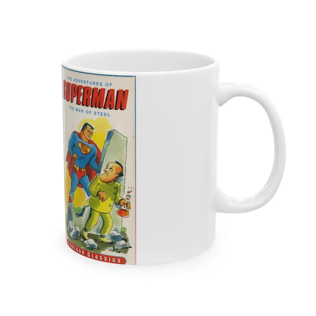 THE ADVENTURES OF SUPERMAN THE MAN OF STEEL FUNTOON CLASSICS (VHS COVER) - White Coffee Mug - Go Mug Yourself