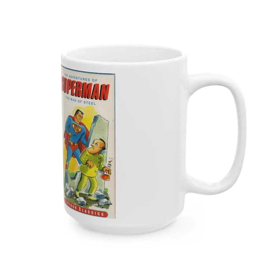 THE ADVENTURES OF SUPERMAN THE MAN OF STEEL FUNTOON CLASSICS (VHS COVER) - White Coffee Mug - Go Mug Yourself