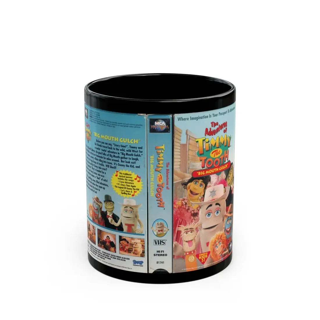 THE ADVENTURES OF TIMMY THE TOOTH BIG MOUTH GULCH (VHS COVER) - Black Coffee Mug 11oz - Go Mug Yourself