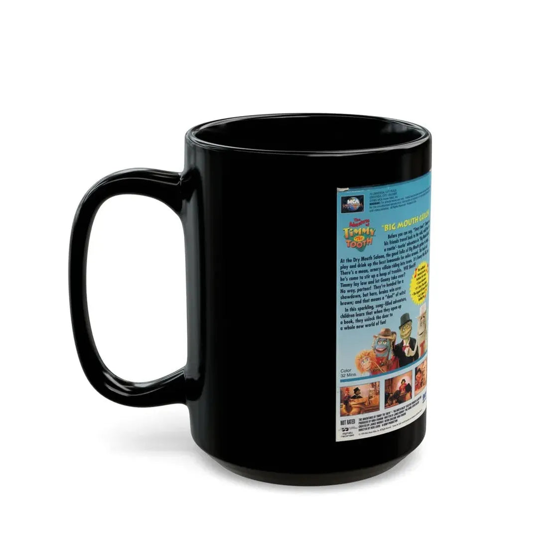 THE ADVENTURES OF TIMMY THE TOOTH BIG MOUTH GULCH (VHS COVER) - Black Coffee Mug - Go Mug Yourself