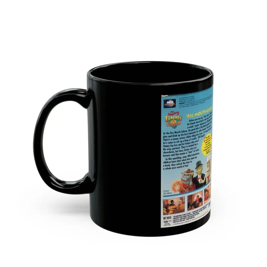 THE ADVENTURES OF TIMMY THE TOOTH BIG MOUTH GULCH (VHS COVER) - Black Coffee Mug - Go Mug Yourself