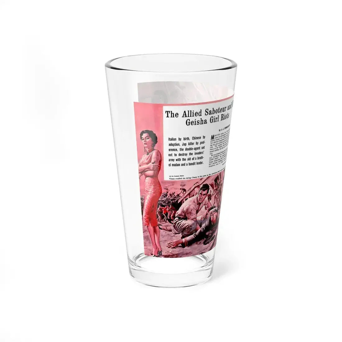 The Allied Saboteur and His Geisha Girl Riots, Stag, July 1960 (Magazine Illustration) Pint Glass 16oz - Go Mug Yourself