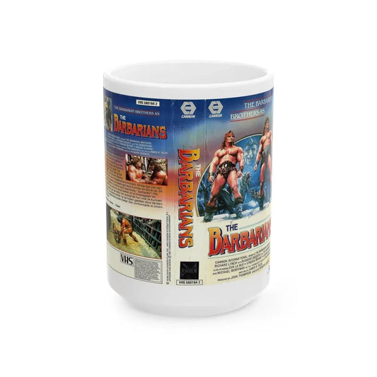 THE BARBARIANS CANNON (VHS COVER) - White Coffee Mug 15oz - Go Mug Yourself