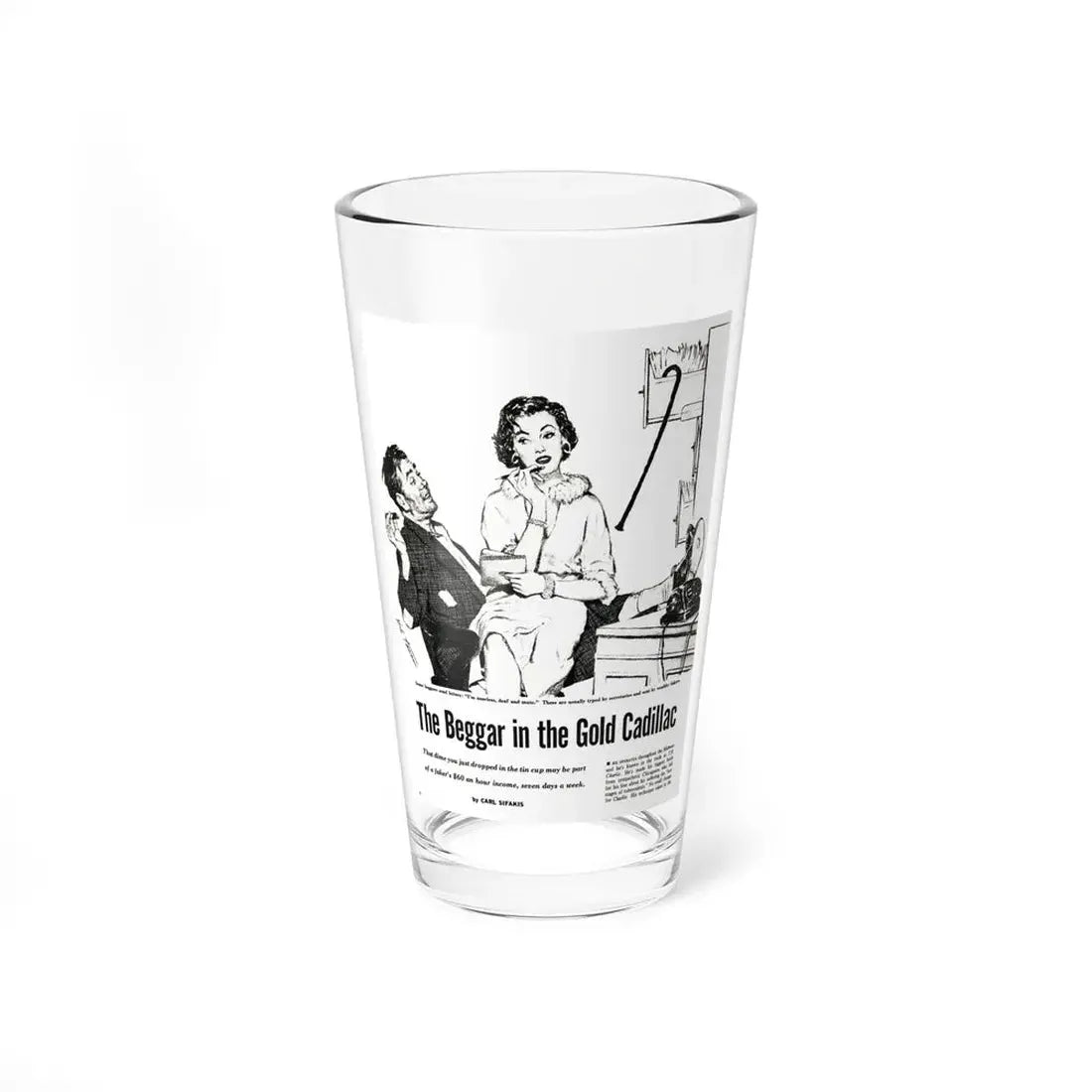 The Beggar in the Gold Cadillac, Front Page Detective, March 1955 (Magazine Illustration) Pint Glass 16oz 16oz - Go Mug Yourself
