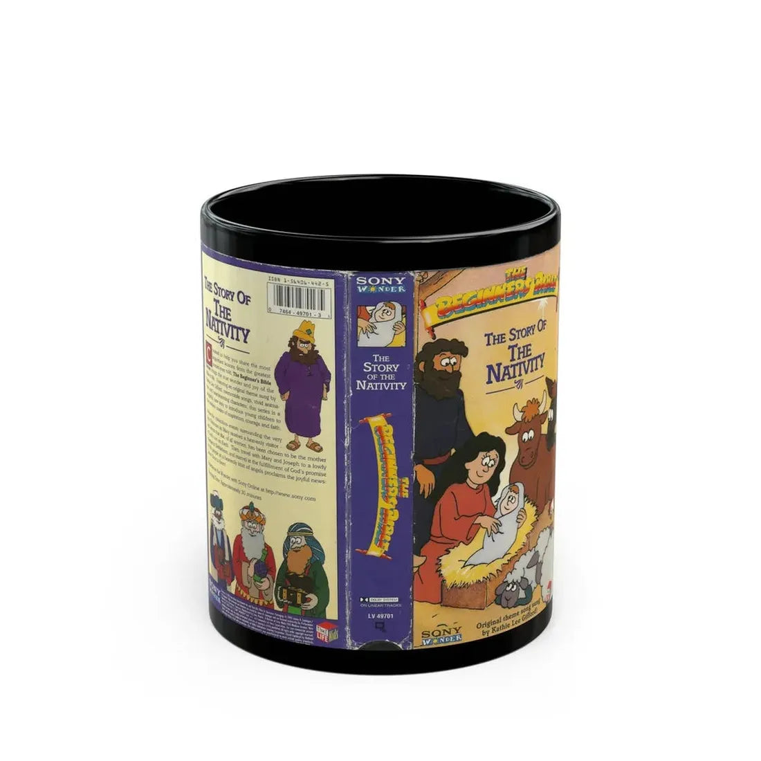 THE BEGINNERS BIBLE THE STORY OF THE NATIVITY (VHS COVER) - Black Coffee Mug 11oz - Go Mug Yourself