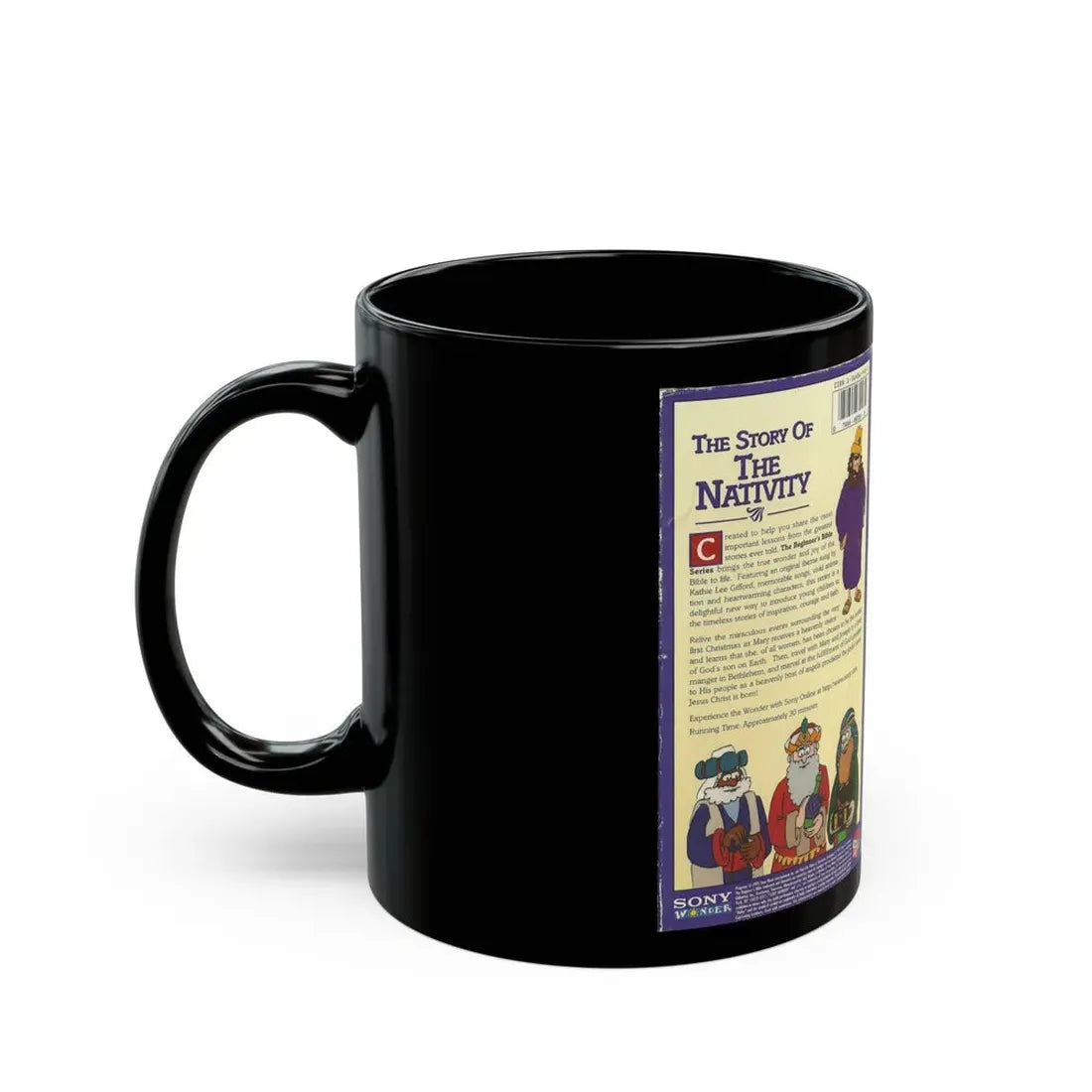 THE BEGINNERS BIBLE THE STORY OF THE NATIVITY (VHS COVER) - Black Coffee Mug - Go Mug Yourself