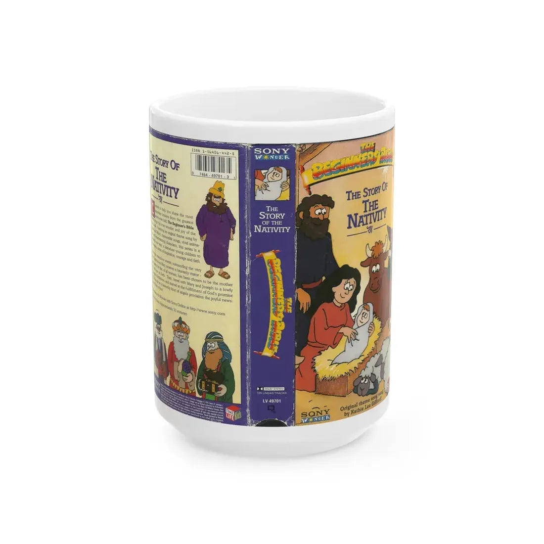 THE BEGINNERS BIBLE THE STORY OF THE NATIVITY (VHS COVER) - White Coffee Mug 15oz - Go Mug Yourself