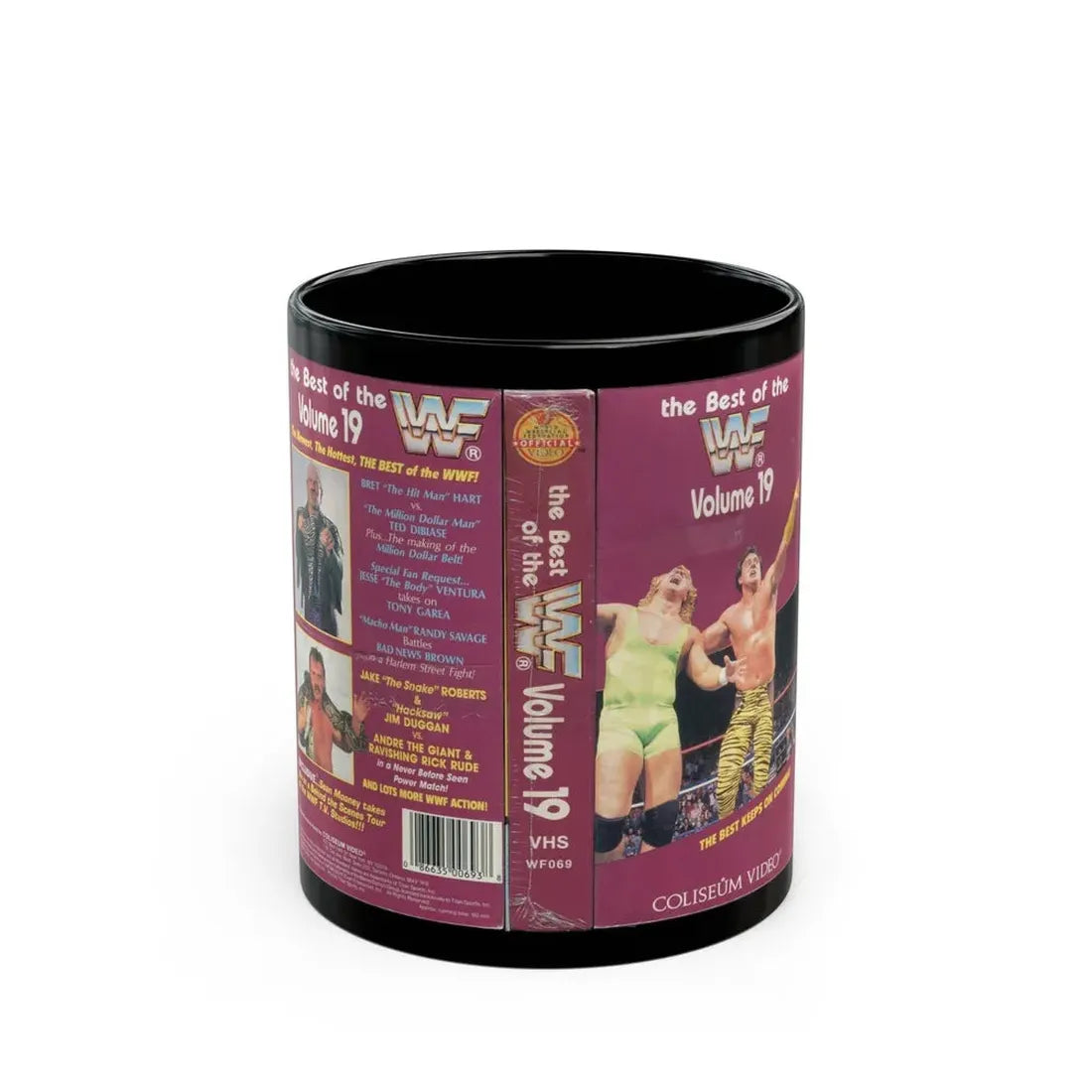 THE BEST OF THE WWF VOLUME 19 COLISEUM WF069 (VHS COVER) - Black Coffee Mug 11oz - Go Mug Yourself