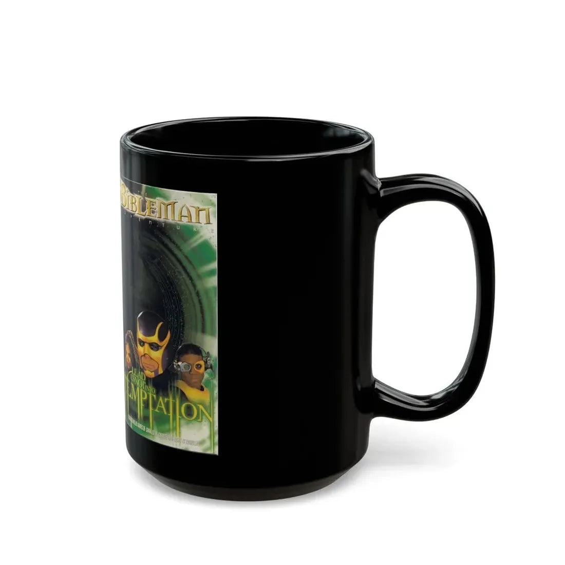 THE BIBLEMAN ADVENTURES LEAD US NOT INTO TEMPTATION (VHS COVER) - Black Coffee Mug - Go Mug Yourself