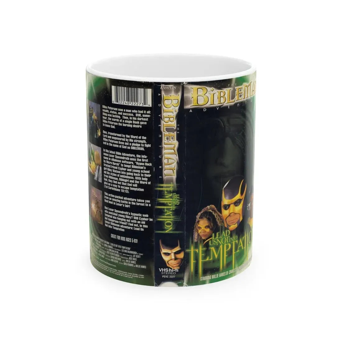 THE BIBLEMAN ADVENTURES LEAD US NOT INTO TEMPTATION (VHS COVER) - White Coffee Mug 11oz - Go Mug Yourself