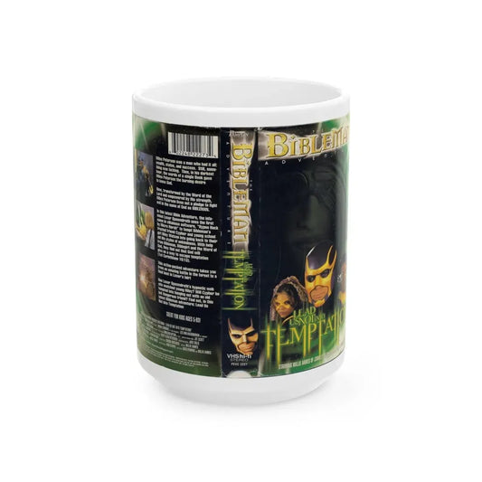 THE BIBLEMAN ADVENTURES LEAD US NOT INTO TEMPTATION (VHS COVER) - White Coffee Mug 15oz - Go Mug Yourself
