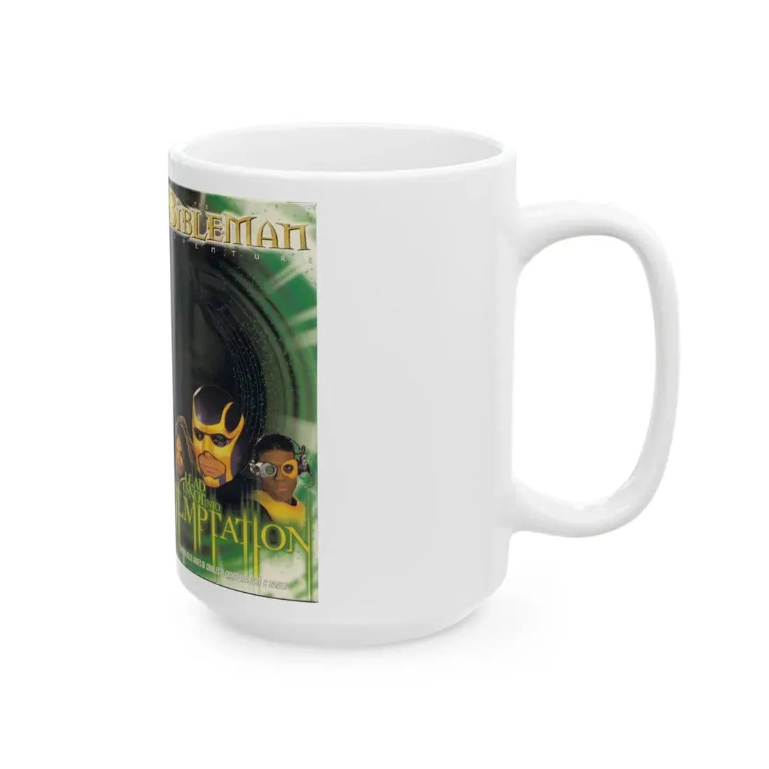 THE BIBLEMAN ADVENTURES LEAD US NOT INTO TEMPTATION (VHS COVER) - White Coffee Mug - Go Mug Yourself