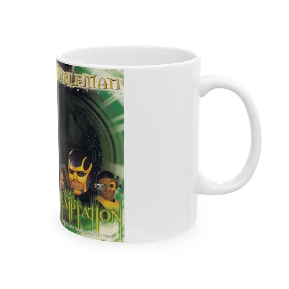THE BIBLEMAN ADVENTURES LEAD US NOT INTO TEMPTATION (VHS COVER) - White Coffee Mug - Go Mug Yourself