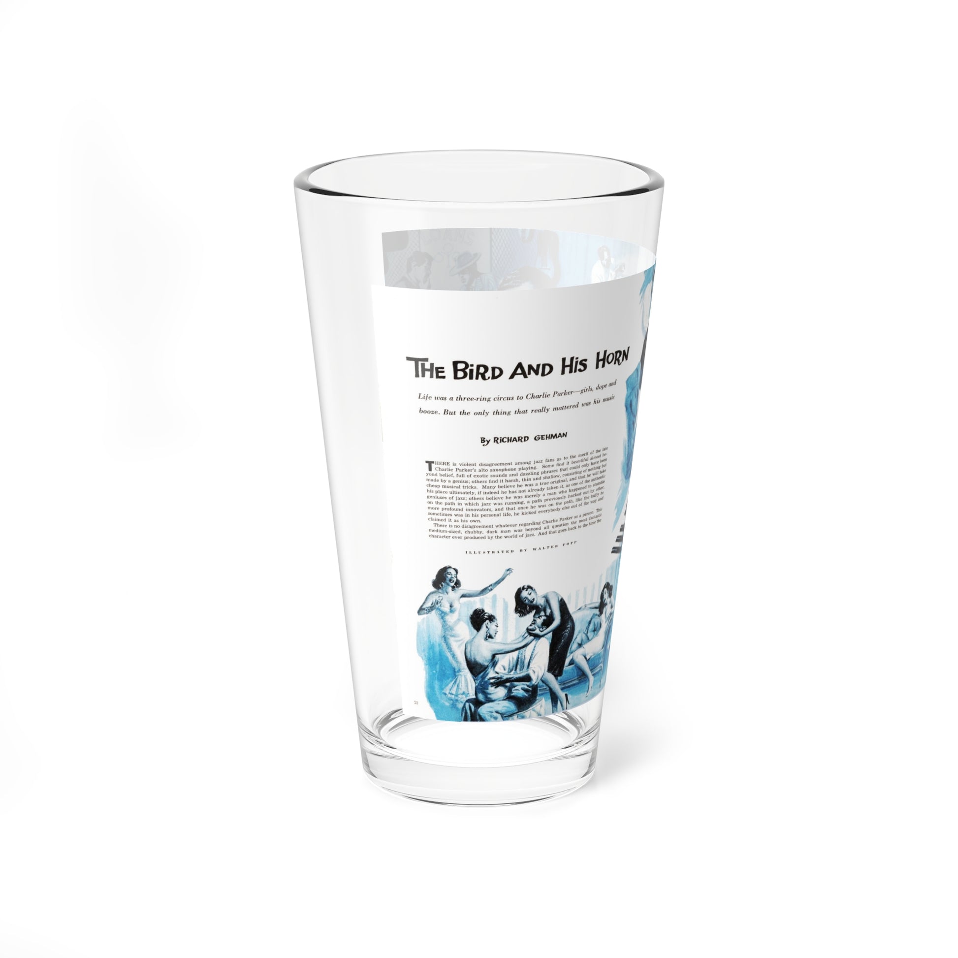 The Bird And His Horn, Saga magazine, March 1959 (Magazine Illustration) Pint Glass 16oz-Go Mug Yourself