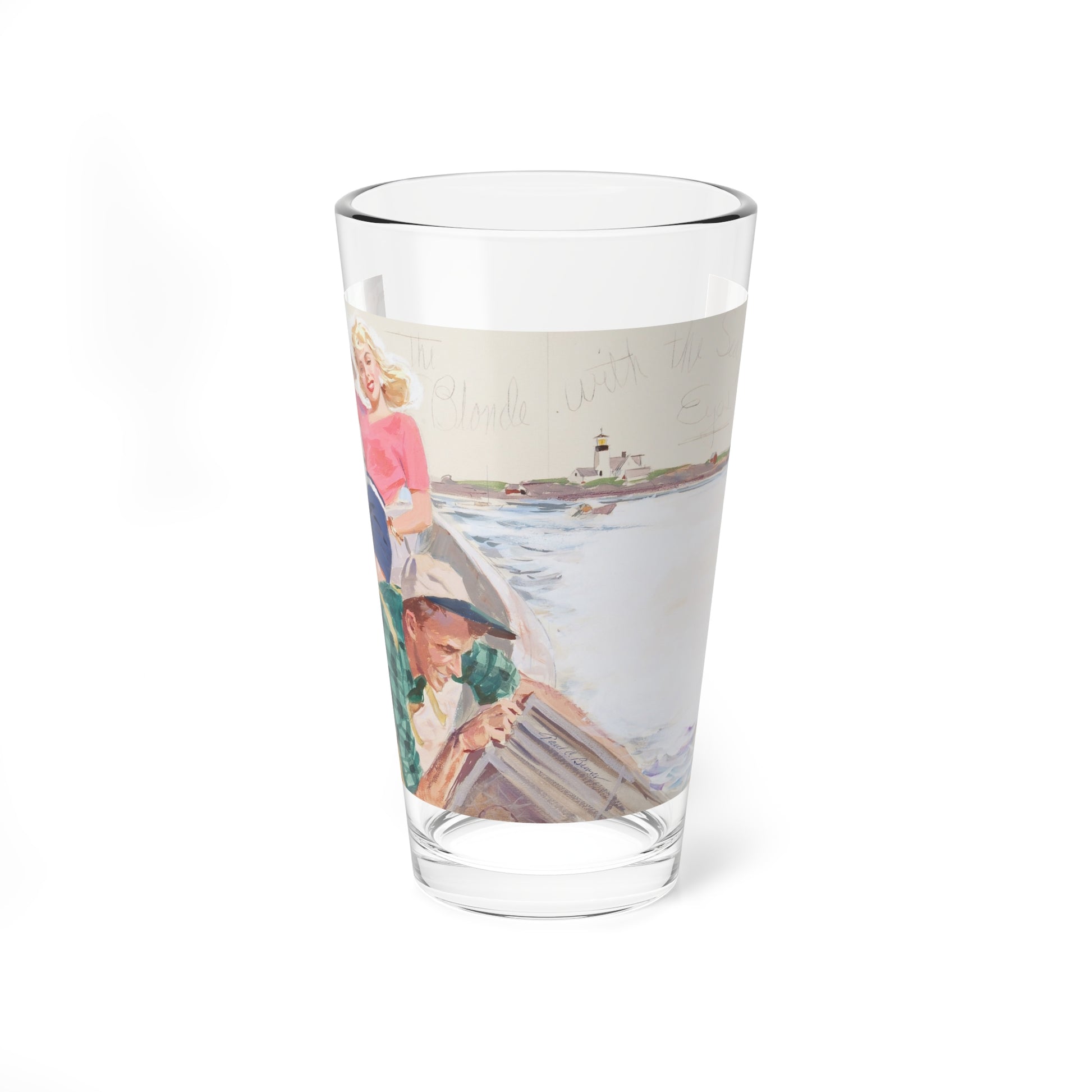 The Blonde with the Sea Green Eyos (Magazine Illustration) Pint Glass 16oz-16oz-Go Mug Yourself