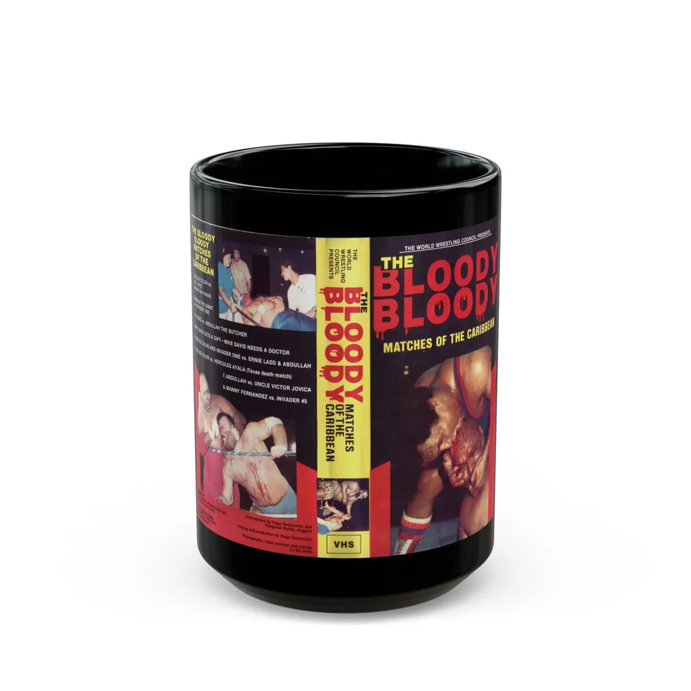 THE BLOODY BLOODY MATCHES OF THE CARIBBEAN (VHS COVER) - Black Coffee Mug-15oz-Go Mug Yourself