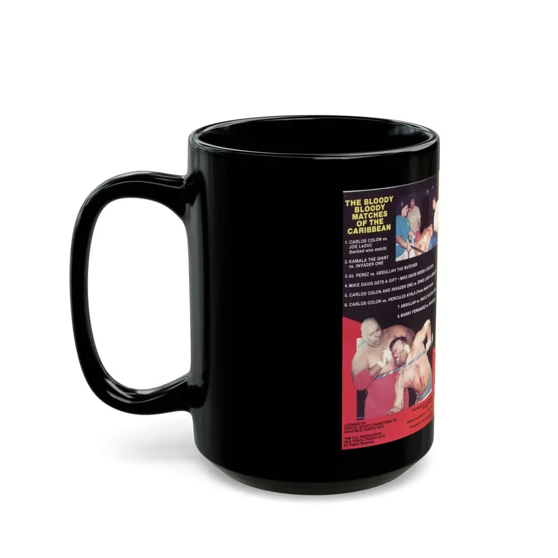 THE BLOODY BLOODY MATCHES OF THE CARIBBEAN (VHS COVER) - Black Coffee Mug - Go Mug Yourself