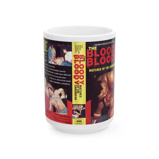 THE BLOODY BLOODY MATCHES OF THE CARIBBEAN (VHS COVER) - White Coffee Mug 15oz - Go Mug Yourself
