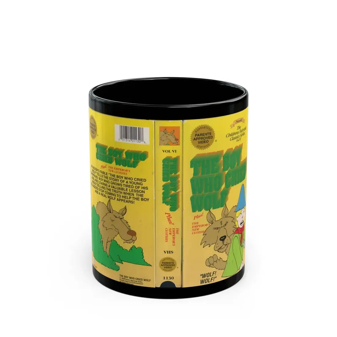 THE BOY WHO CRIED WOLF PLUS THE EMPERORS NEW CLOTHES (VHS COVER) - Black Coffee Mug 11oz - Go Mug Yourself