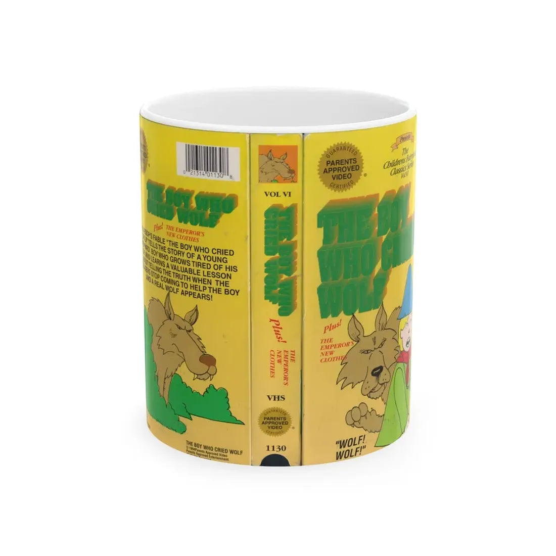 THE BOY WHO CRIED WOLF PLUS THE EMPERORS NEW CLOTHES (VHS COVER) - White Coffee Mug 11oz - Go Mug Yourself