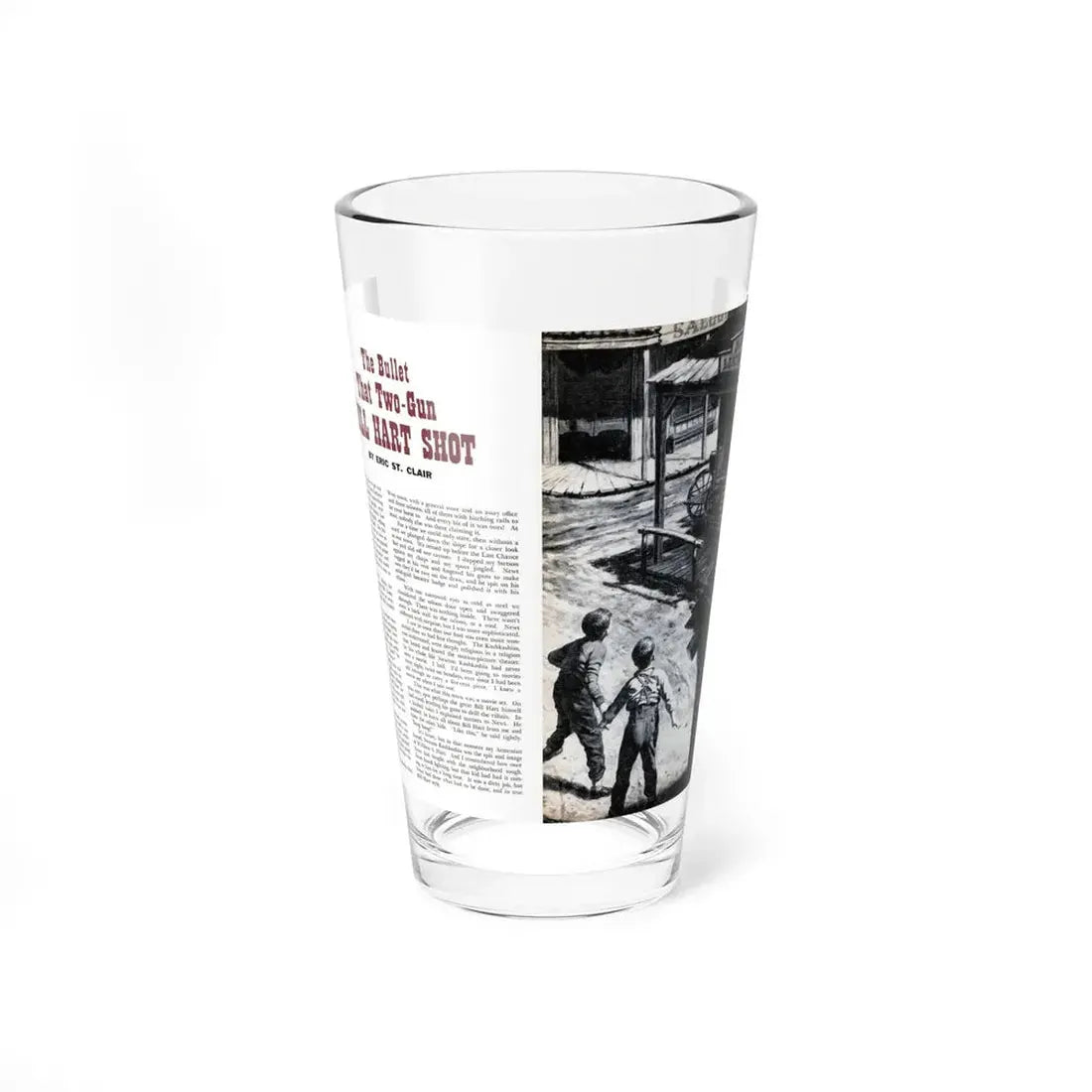 The Bullet That Two-Gun Bill Hart Shot, Bluebook for Men, June 1955 (Magazine Illustration) Pint Glass 16oz 16oz - Go Mug Yourself