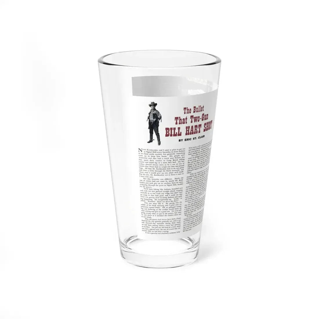 The Bullet That Two-Gun Bill Hart Shot, Bluebook for Men, June 1955 (Magazine Illustration) Pint Glass 16oz - Go Mug Yourself