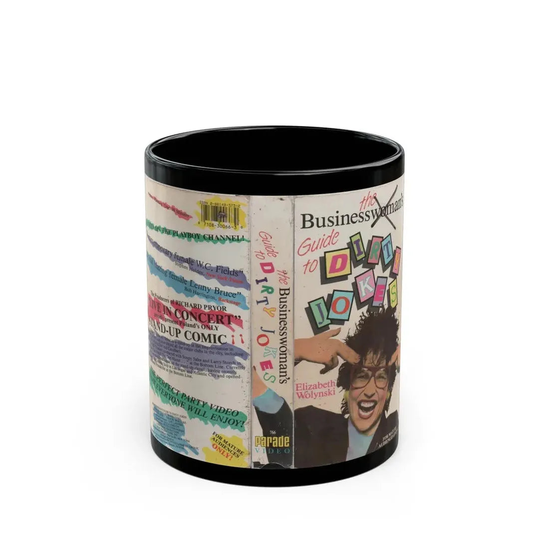 THE BUSINESS WOMANS GUIDE TO DIRTY JOKES (VHS COVER) - Black Coffee Mug 11oz - Go Mug Yourself