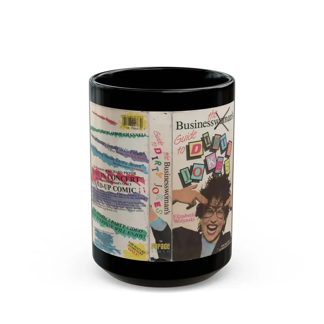 THE BUSINESS WOMANS GUIDE TO DIRTY JOKES (VHS COVER) - Black Coffee Mug 15oz - Go Mug Yourself