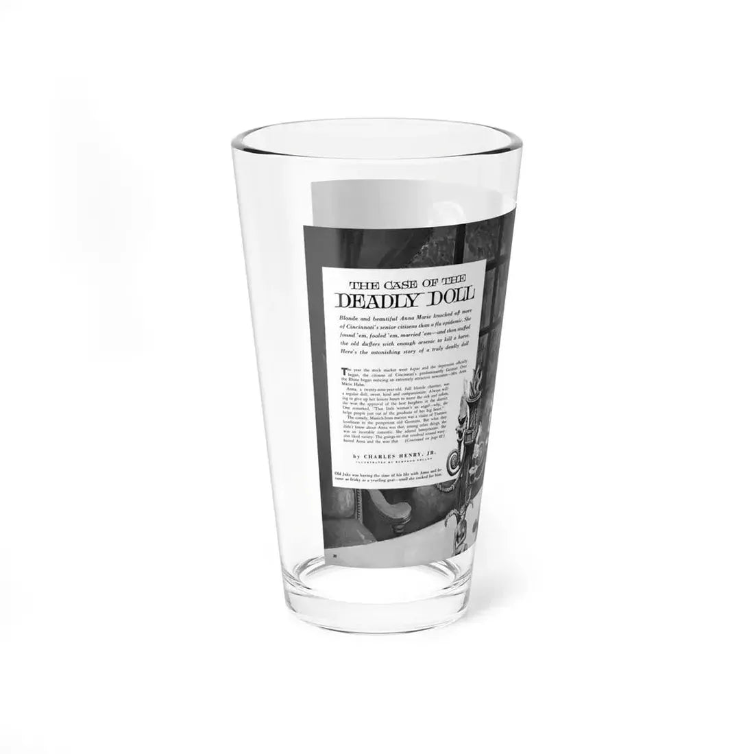 The Case of the Deadly Doll, Adventure magazine, April 1959 (Magazine Illustration) Pint Glass 16oz - Go Mug Yourself