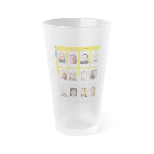 The Chicago Gang Book Page 102 - Latin Kings Members (Mundo, Puppet, Coco, Stretch, Shy, Lil Tino, Boo, Oso, Trigger) - Frosted Pint Glass 16oz-16oz-Frosted-Go Mug Yourself