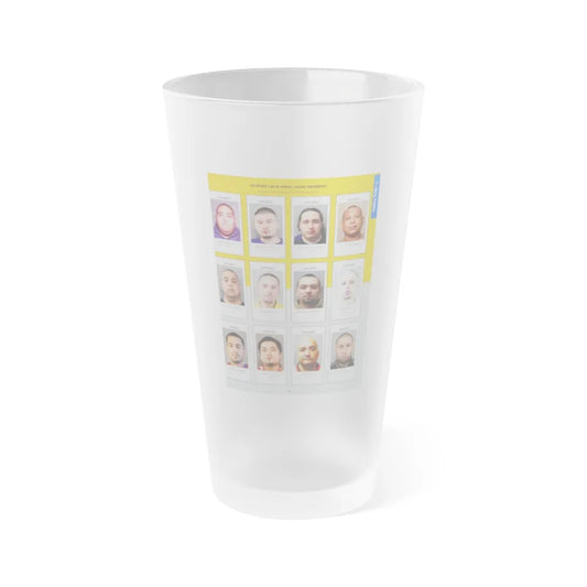 The Chicago Gang Book Page 105 - Latin Kings Members (Eppy, Phantom, Temper, Dukey, Ninja, Lil Man, Turtle) - Frosted Pint Glass 16oz-16oz-Frosted-Go Mug Yourself