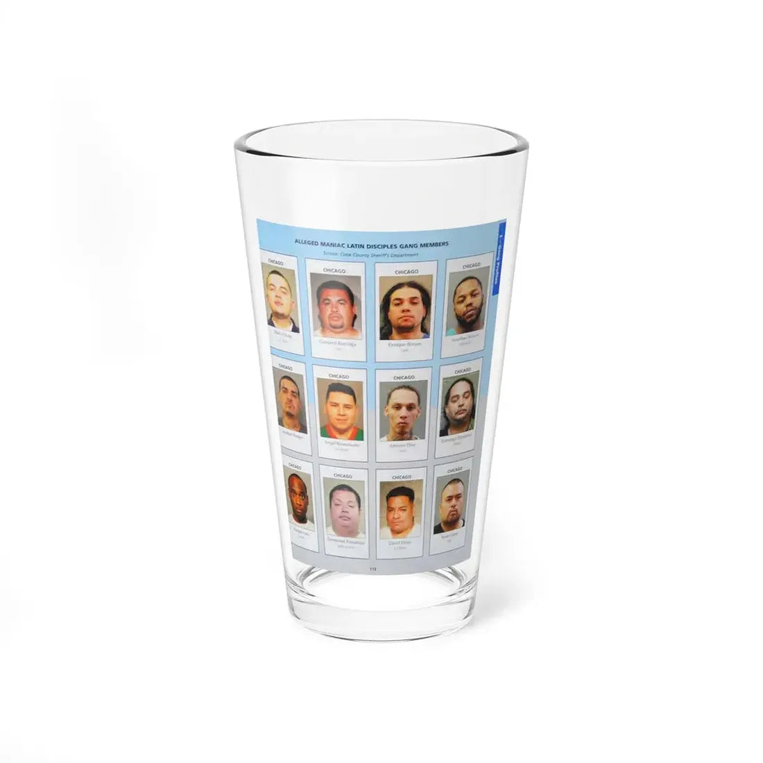 The Chicago Gang Book Page 113 - Maniac Latin Disciples Members - Pint Glass 16oz 16oz - Go Mug Yourself