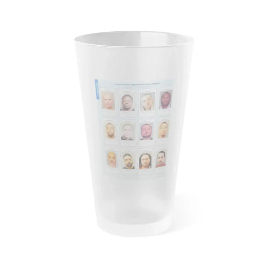 The Chicago Gang Book Page 114 - Maniac Latin Disciples Members (Pimp Daddy, Romeo, RH, D, DJ, Big Spaulding, Wedo, Rio, Muppet, Fish, Green Eyes, Chocko) - Frosted Pint Glass 16oz 16oz Frosted - Go Mug Yourself