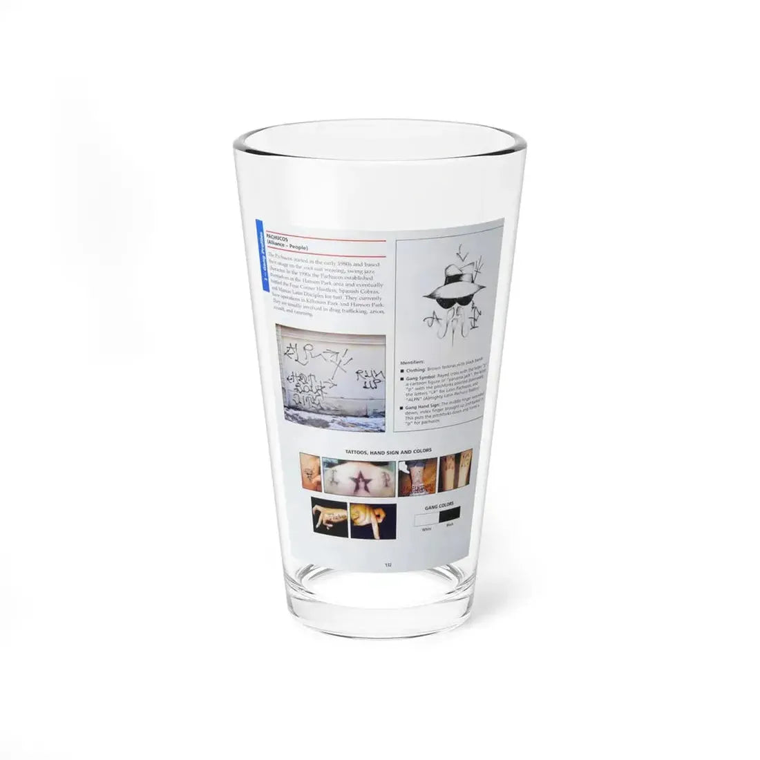 The Chicago Gang Book Page 132 - Pachucos Identifiers - Pint Glass 16oz - Go Mug Yourself
