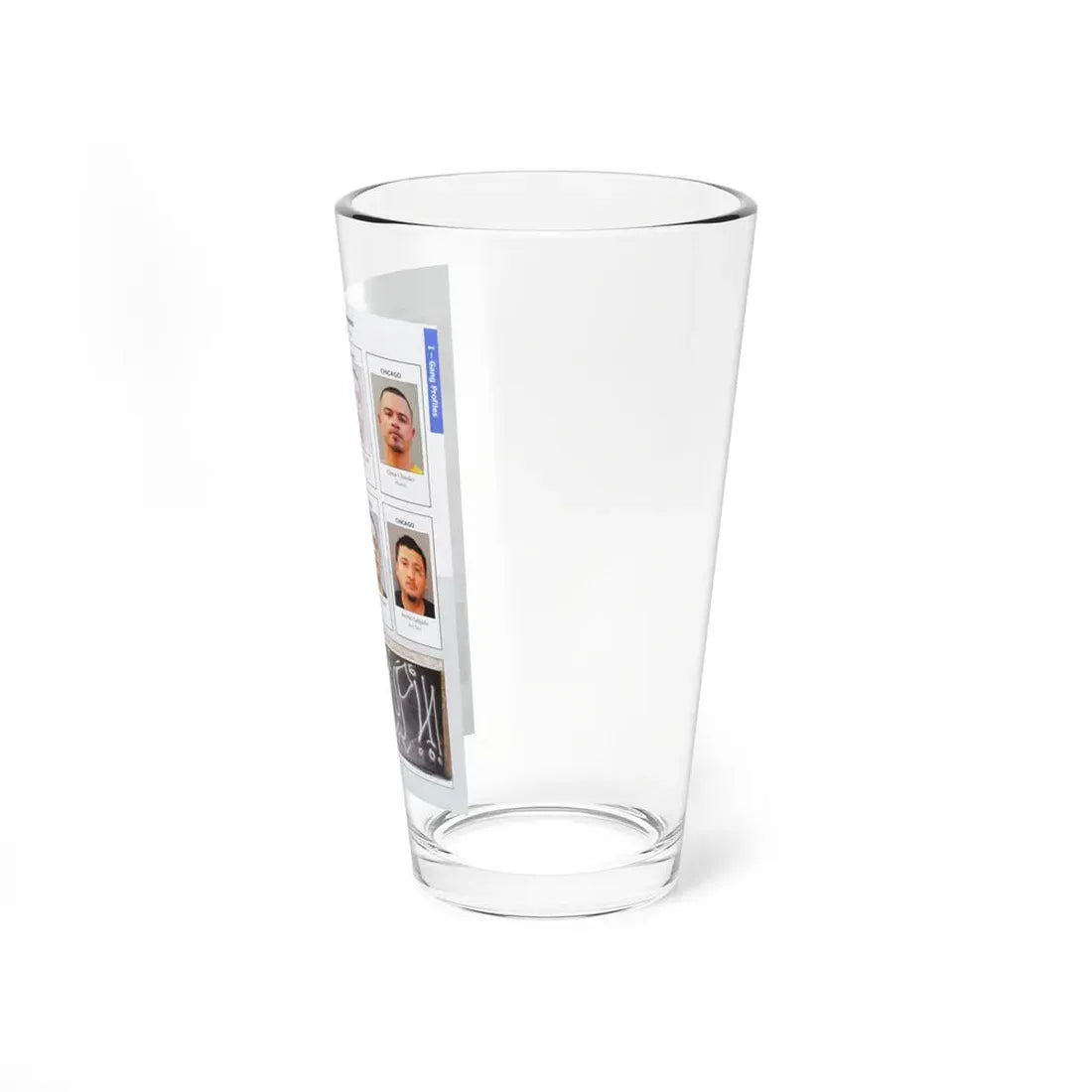 The Chicago Gang Book Page 133 - Pachucos Members (Chavello, Flacko, Horsie, Monkey, Casper, Cheeks, Gato, Bam Bam, Charlie) - Pint Glass 16oz - Go Mug Yourself